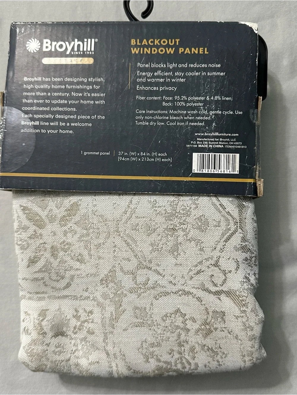 Broyhill Legacy Lazlo Blackout Curtain Window Panel 84in Taupe Beige Damask 1pc